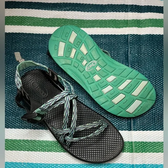 ✨🎉 Chaco ZX2 Strappy Blue Green Diamond Zigzag Pattern Outdoor Sandals Size 6 - Picture 10 of 12